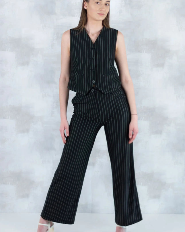 Compleu Negru în Dungi – Vestă și Pantaloni 5001-010 - NIZIA