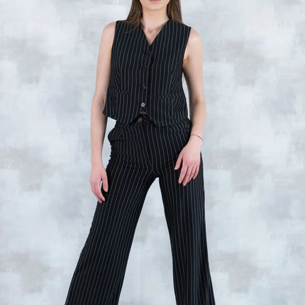 Compleu Negru în Dungi – Vestă și Pantaloni 5001-010 - NIZIA