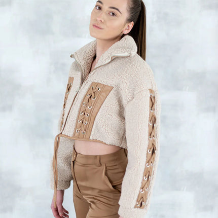 Jachetă bej cropped 7005-018 - NIZIA