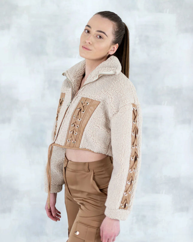 Jachetă bej cropped 7005-018 - NIZIA