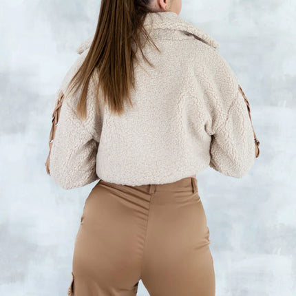 Jachetă bej cropped 7005-018 - NIZIA