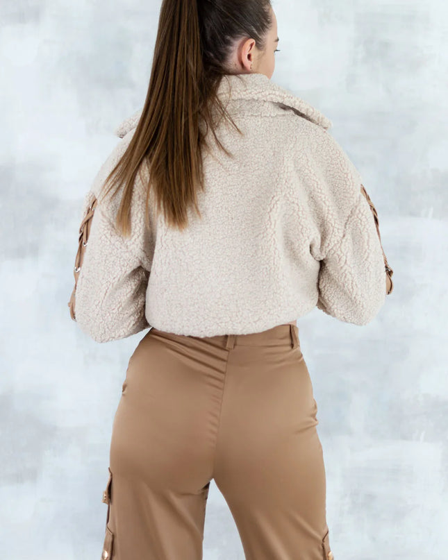Jachetă bej cropped 7005-018 - NIZIA