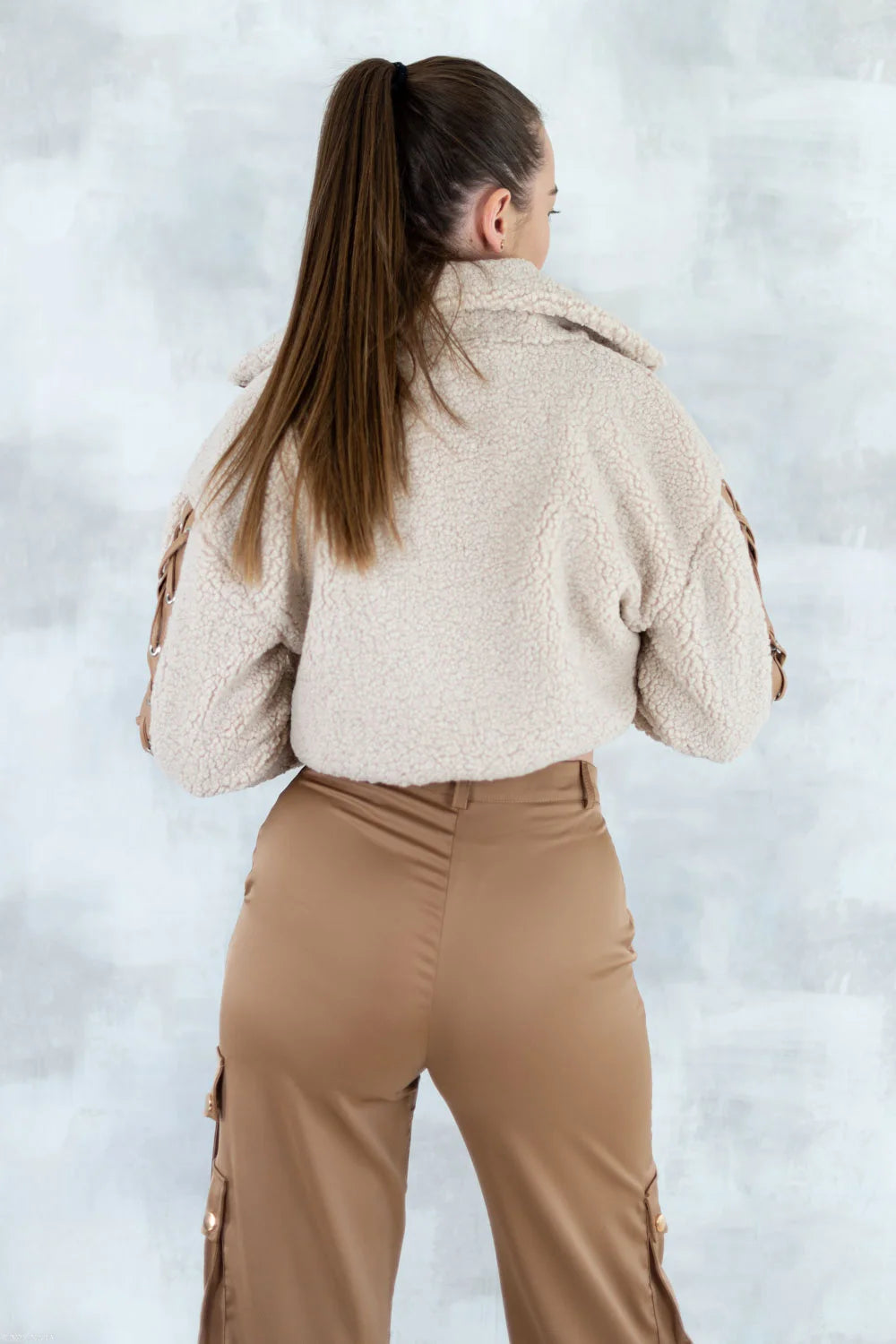 Jachetă bej cropped 7005-018 - NIZIA