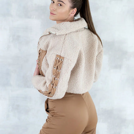 Jachetă bej cropped 7005-018 - NIZIA