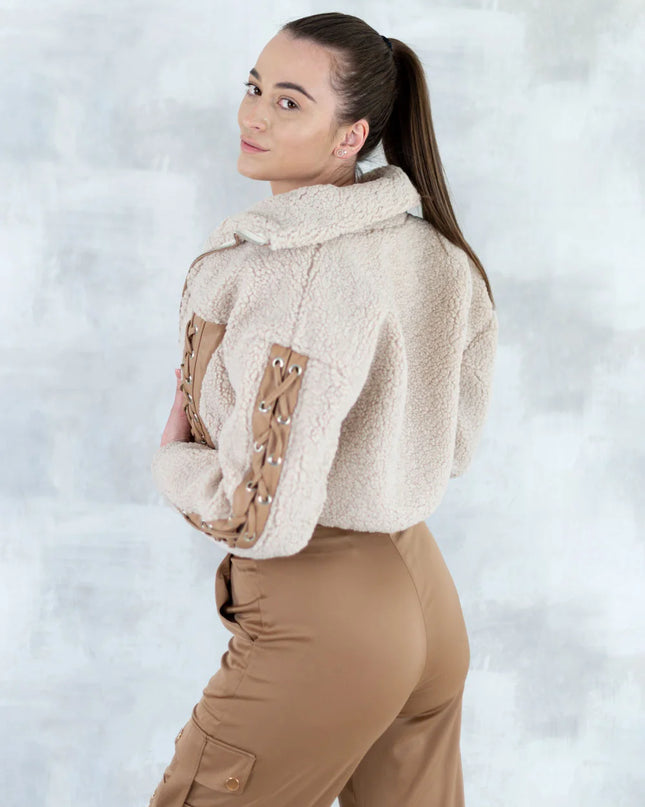 Jachetă bej cropped 7005-018 - NIZIA