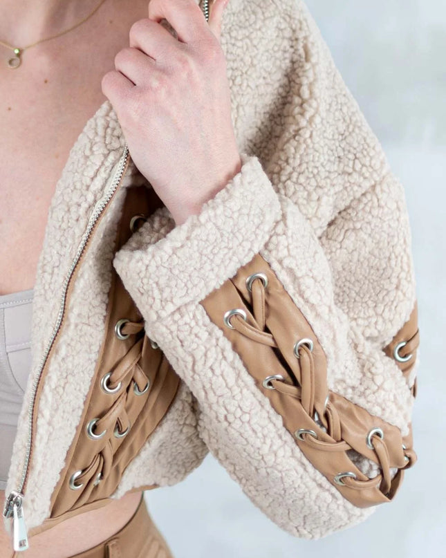 Jachetă bej cropped 7005-018 - NIZIA