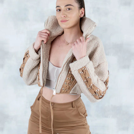 Jachetă bej cropped 7005-018 - NIZIA