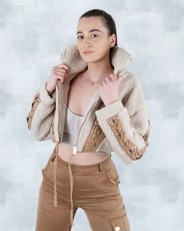 Jachetă bej cropped 7005-018 - NIZIA