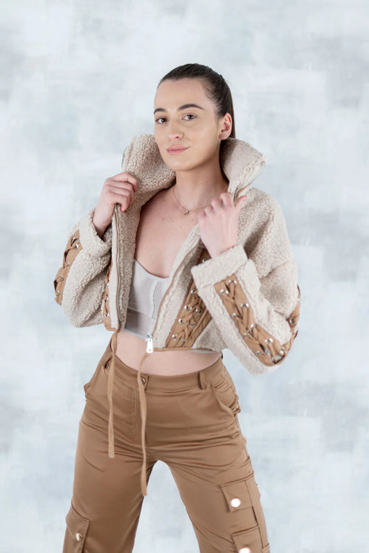 Jachetă bej cropped 7005-018 - NIZIA