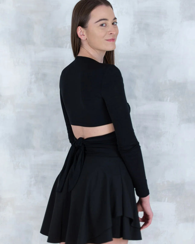 Top crop drapat negru - feminitate și lejeritate în mișcare 12018-017 - NIZIA