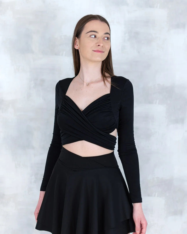 Top crop drapat negru - feminitate și lejeritate în mișcare 12018-017 - NIZIA