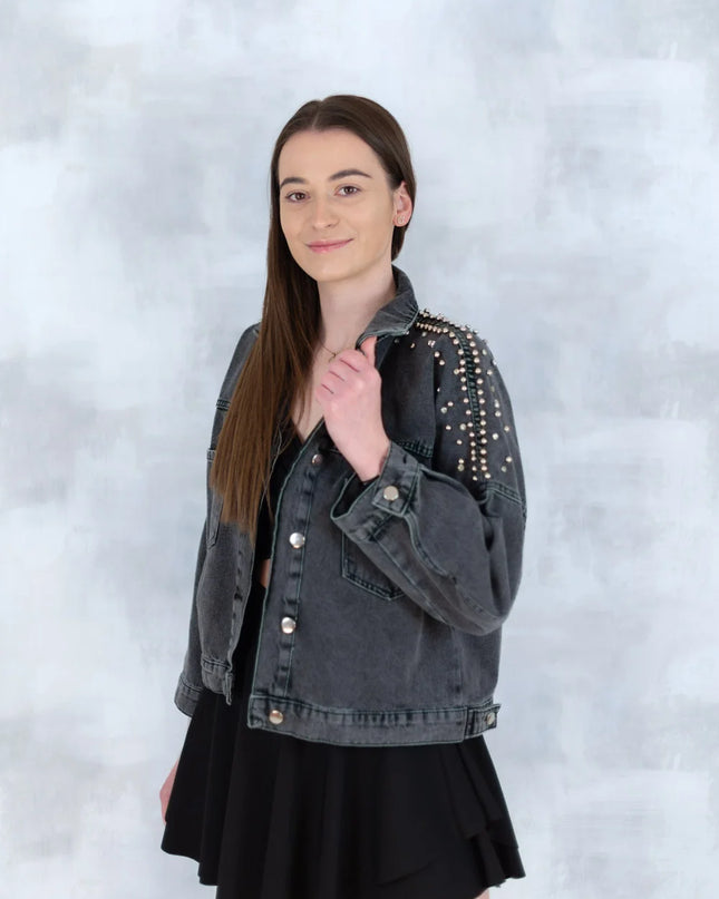 Jachetă denim  cu aplicații stea – negru - Statement Urban 7003-012 - NIZIA