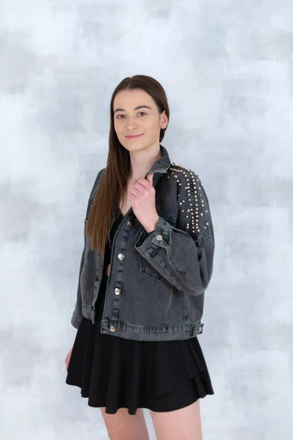 Jachetă denim  cu aplicații stea – negru - Statement Urban 7003-012 - NIZIA