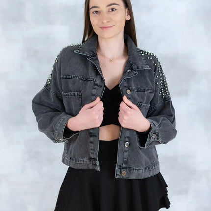Jachetă denim  cu aplicații stea – negru - Statement Urban 7003-012 - NIZIA