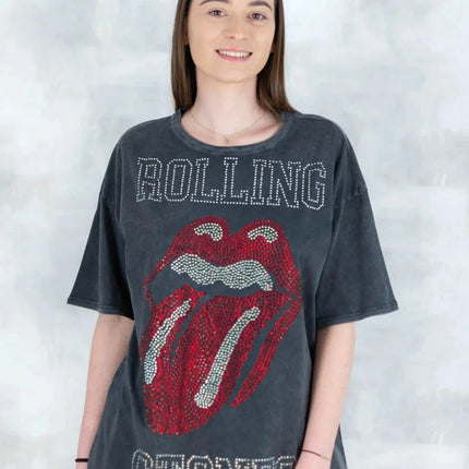 Tricou gri cu strasuri 12027-017 - NIZIA