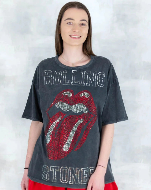 Tricou gri cu strasuri 12027-017 - NIZIA