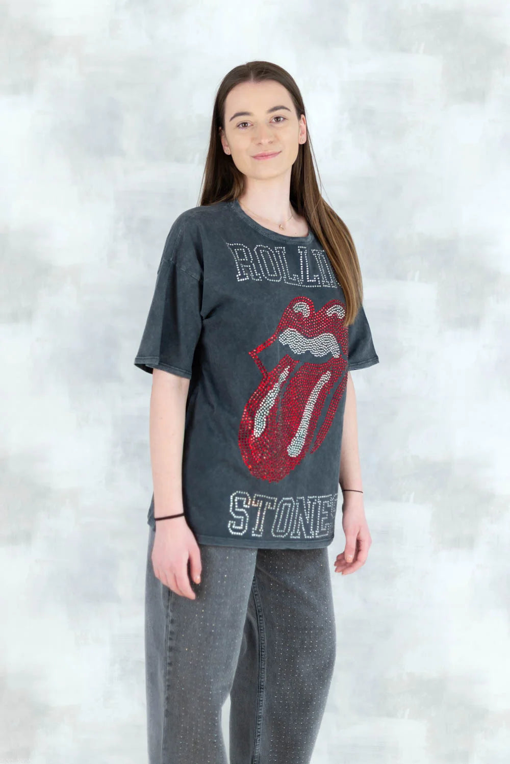 Tricou gri cu strasuri 12027-017 - NIZIA