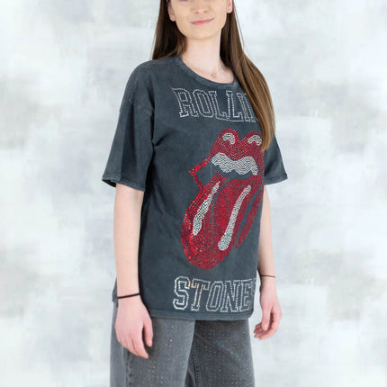 Tricou gri cu strasuri 12027-017 - NIZIA