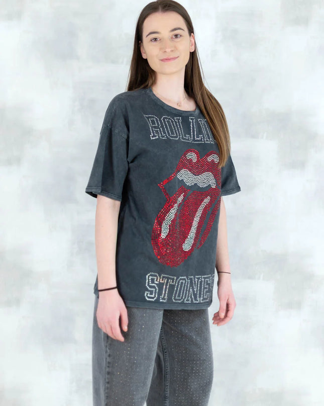 Tricou gri cu strasuri 12027-017 - NIZIA