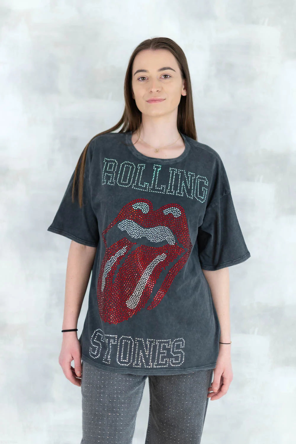 Tricou gri cu strasuri 12027-017 - NIZIA