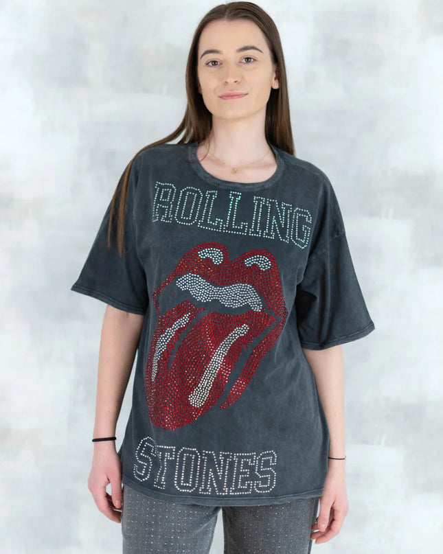 Tricou gri cu strasuri 12027-017 - NIZIA