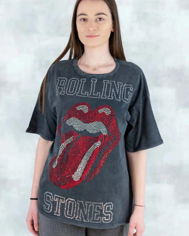 Tricou gri cu strasuri 12027-017 - NIZIA