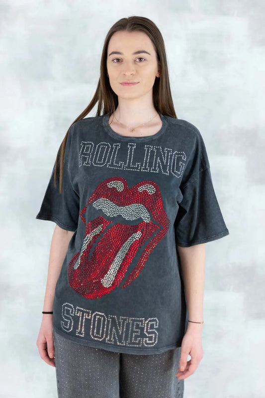 Tricou gri cu strasuri 12027-017 - NIZIA