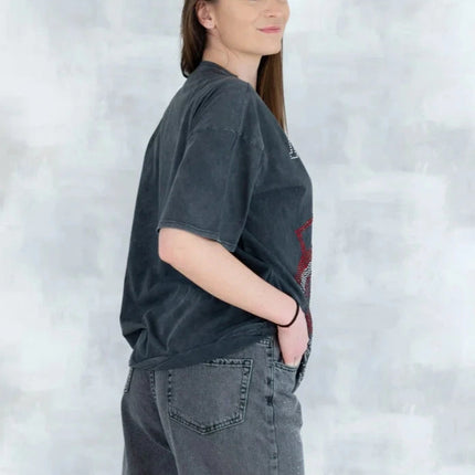 Tricou gri cu strasuri 12027-017 - NIZIA
