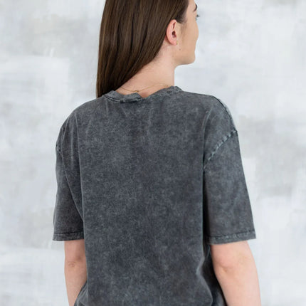Tricou mineral wash cu aplicații strălucitoare 12025-017 - NIZIA