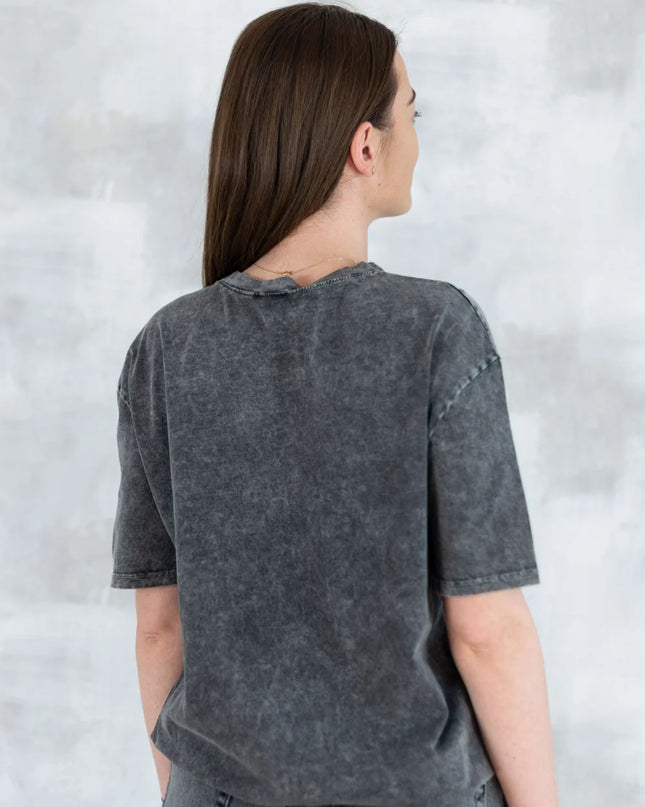Tricou mineral wash cu aplicații strălucitoare 12025-017 - NIZIA