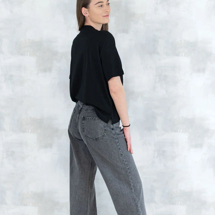 Tricou negru cu aplicatii tip colier 12010-017 - NIZIA
