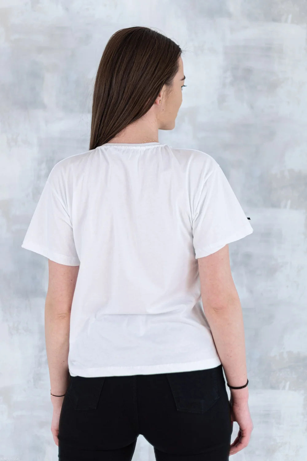 Tricou alb cu fundițe negre 12005-017 - NIZIA