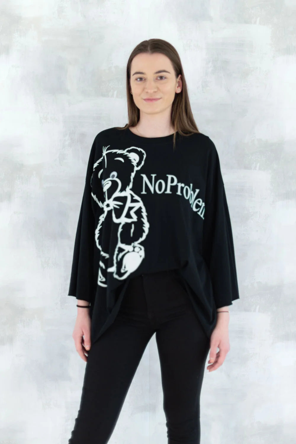 Bluză neagră imprimeu ursuleț 3001-007 - NIZIA