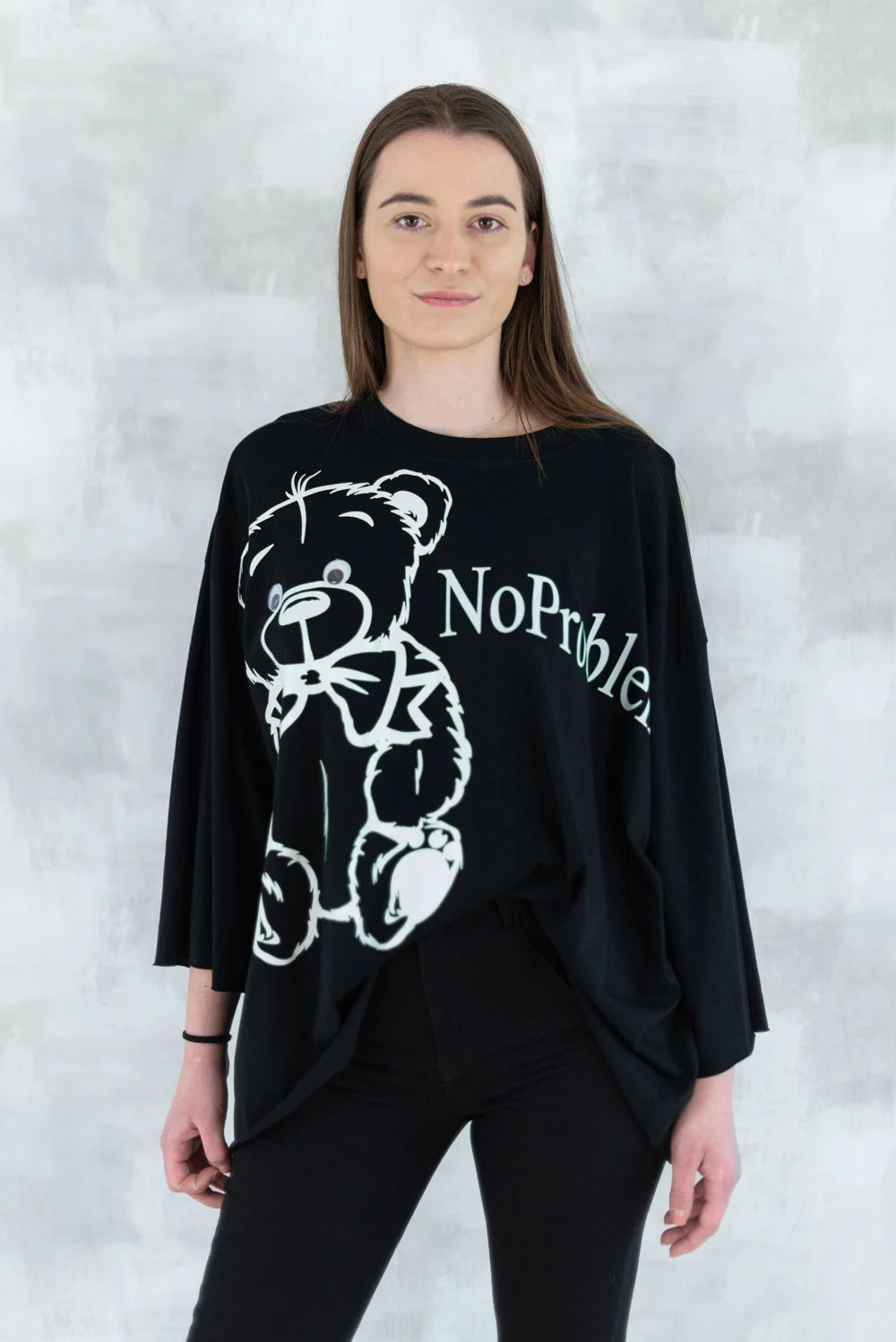 Bluză neagră imprimeu ursuleț 3001-007 - NIZIA