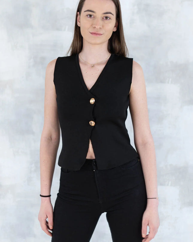 Vestă neagră elegantă cu nasturi aurii 11001-016 - NIZIA