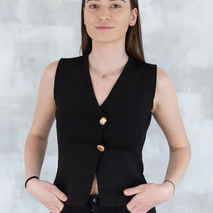 Vestă neagră elegantă cu nasturi aurii 11001-016 - NIZIA
