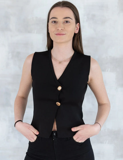 Vestă neagră elegantă cu nasturi aurii 11001-016 - NIZIA