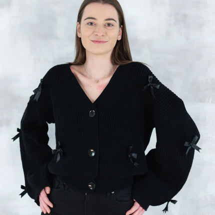 Cardigan chic cu fundițe aplicate - negru 4001-009 - NIZIA