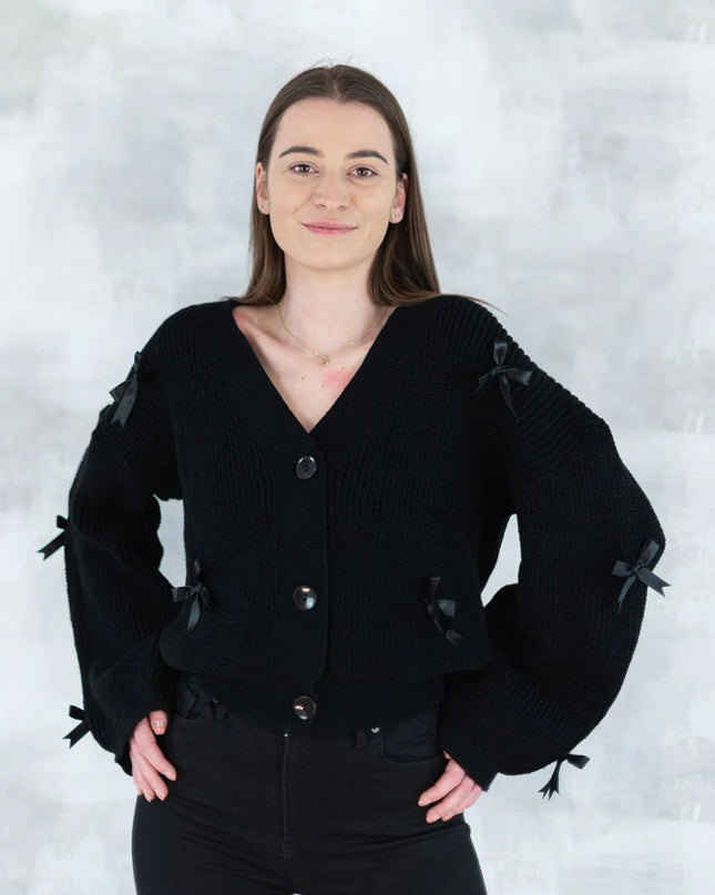 Cardigan chic cu fundițe aplicate - negru 4001-009 - NIZIA