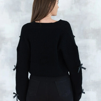 Cardigan chic cu fundițe aplicate - negru 4001-009 - NIZIA