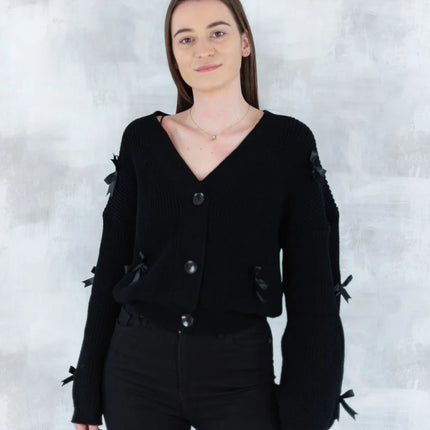 Cardigan chic cu fundițe aplicate - negru 4001-009 - NIZIA