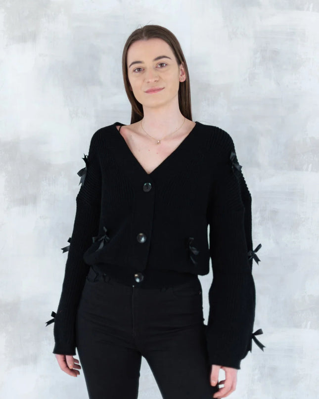 Cardigan chic cu fundițe aplicate - negru 4001-009 - NIZIA