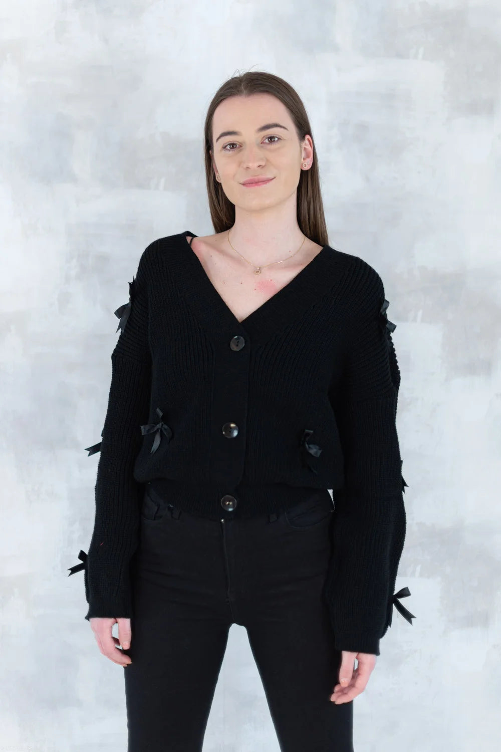 Cardigan chic cu fundițe aplicate - negru 4001-009 - NIZIA