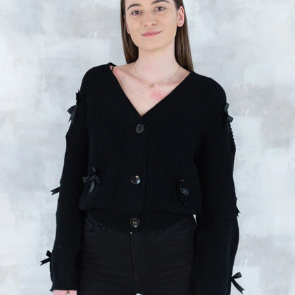 Cardigan chic cu fundițe aplicate - negru 4001-009 - NIZIA