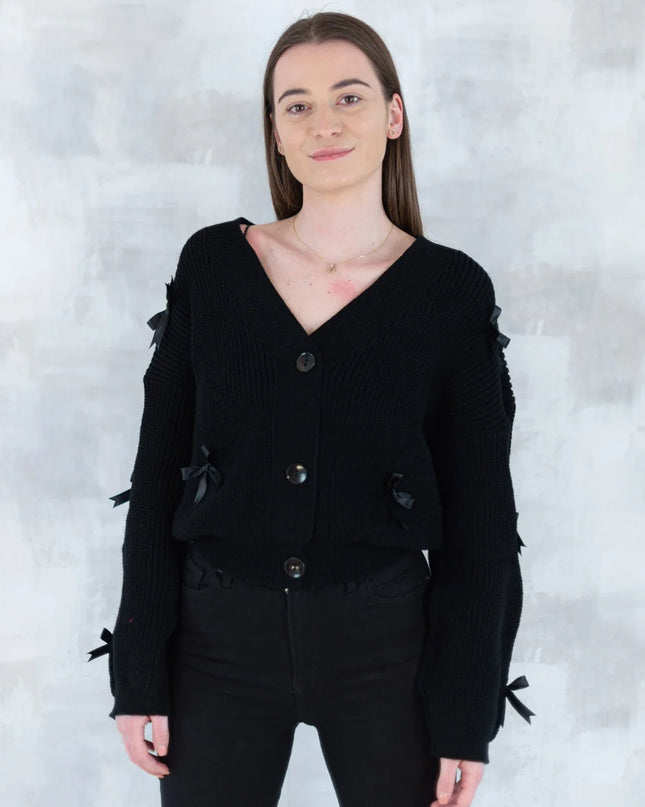 Cardigan chic cu fundițe aplicate - negru 4001-009 - NIZIA