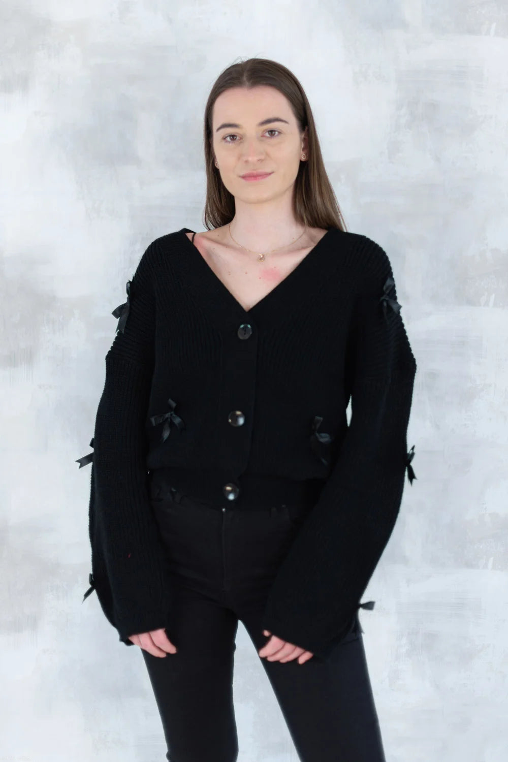 Cardigan chic cu fundițe aplicate - negru 4001-009 - NIZIA