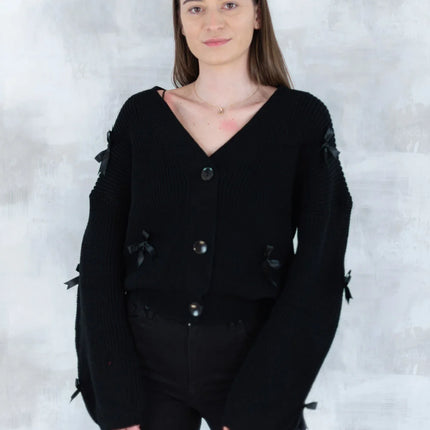 Cardigan chic cu fundițe aplicate - negru 4001-009 - NIZIA