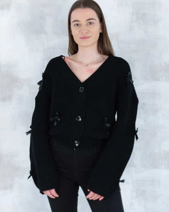 Cardigan chic cu fundițe aplicate - negru 4001-009 - NIZIA
