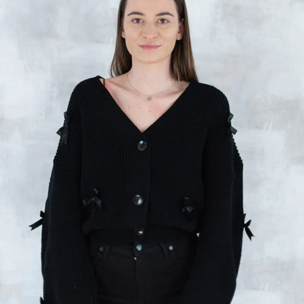 Cardigan chic cu fundițe aplicate - negru 4001-009 - NIZIA