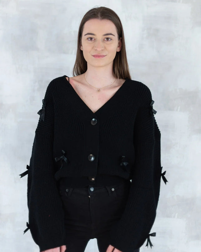Cardigan chic cu fundițe aplicate - negru 4001-009 - NIZIA